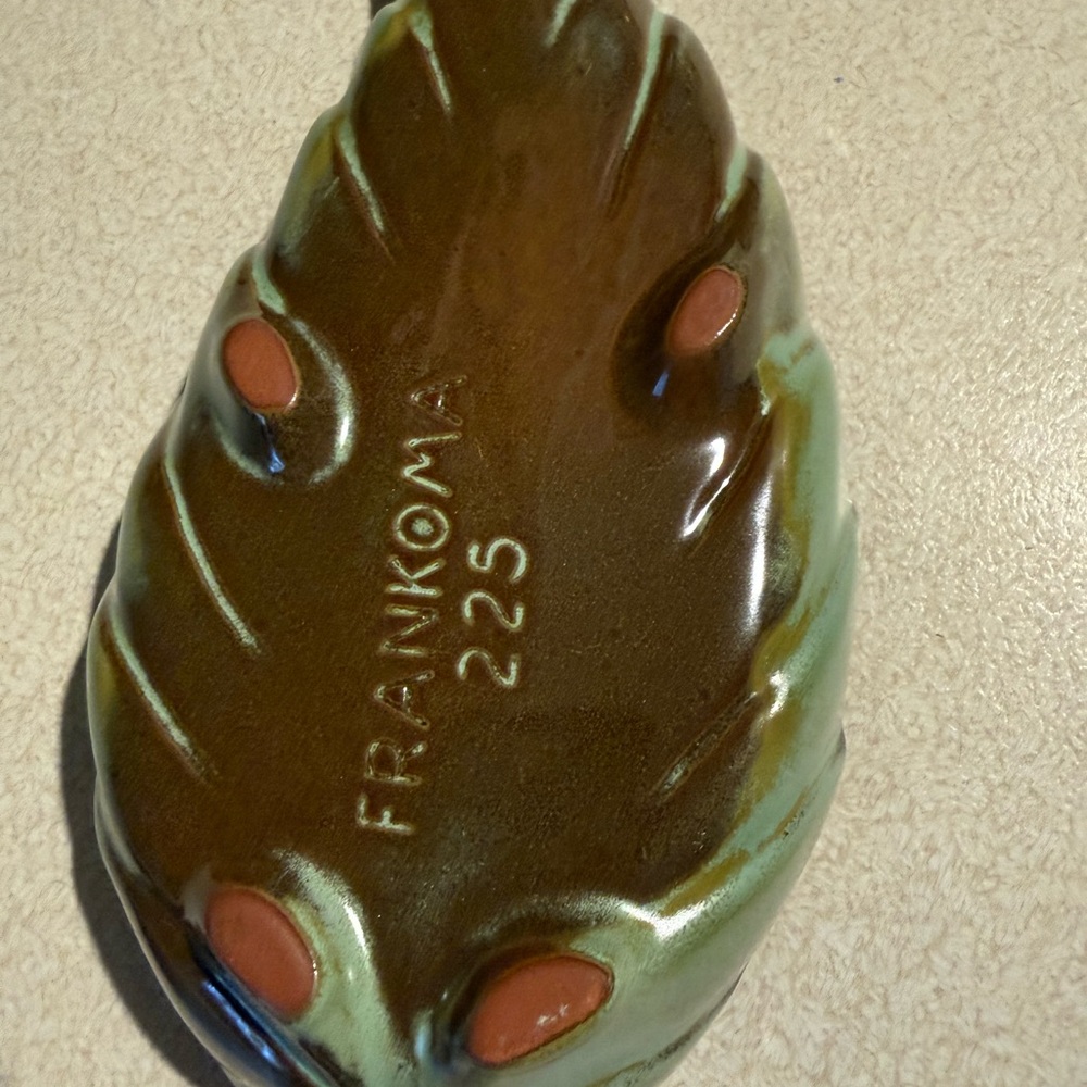 Frankoma Leaf-Shaped Pottery Dish in Green/Brown.Vintage #225. For Candy/Nuts et - Picture 5 of 7